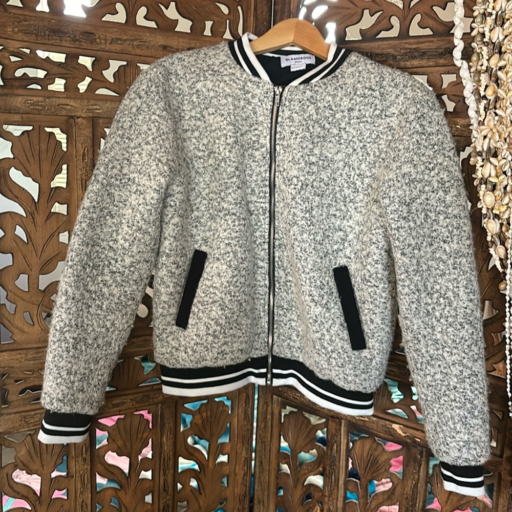 Glamours Brand - unique marled cashmere wool blend preppy bomber jacket -Small
